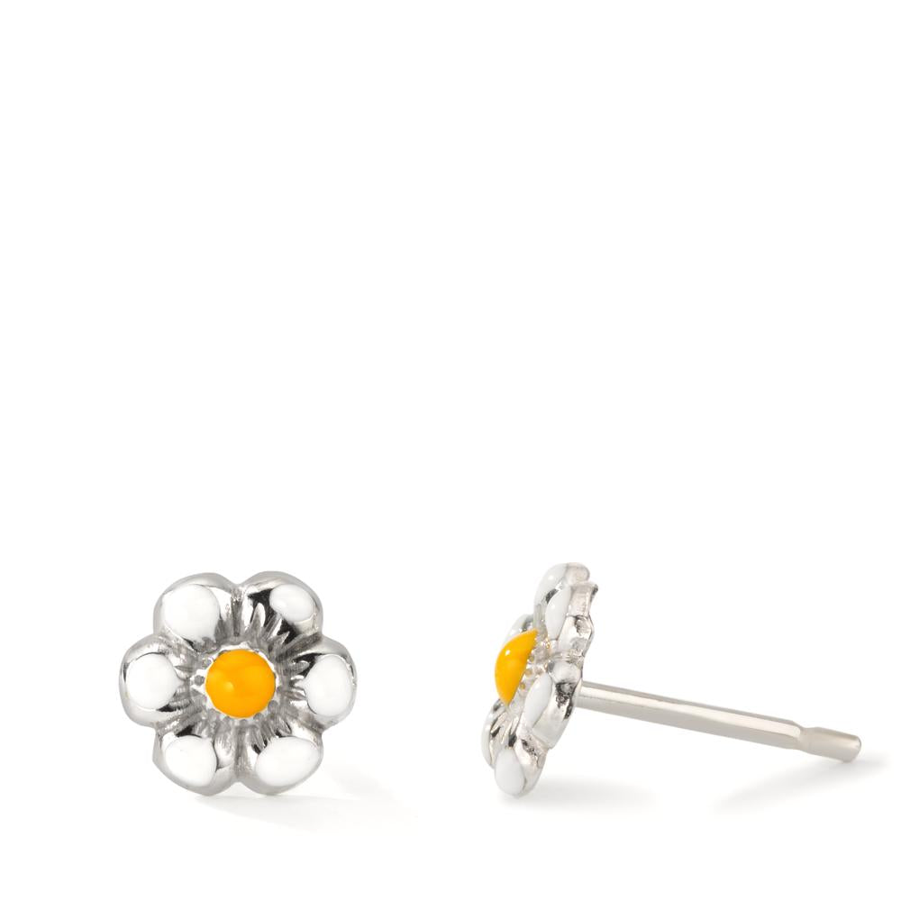 Stud earrings Silver Rhodium plated Flower