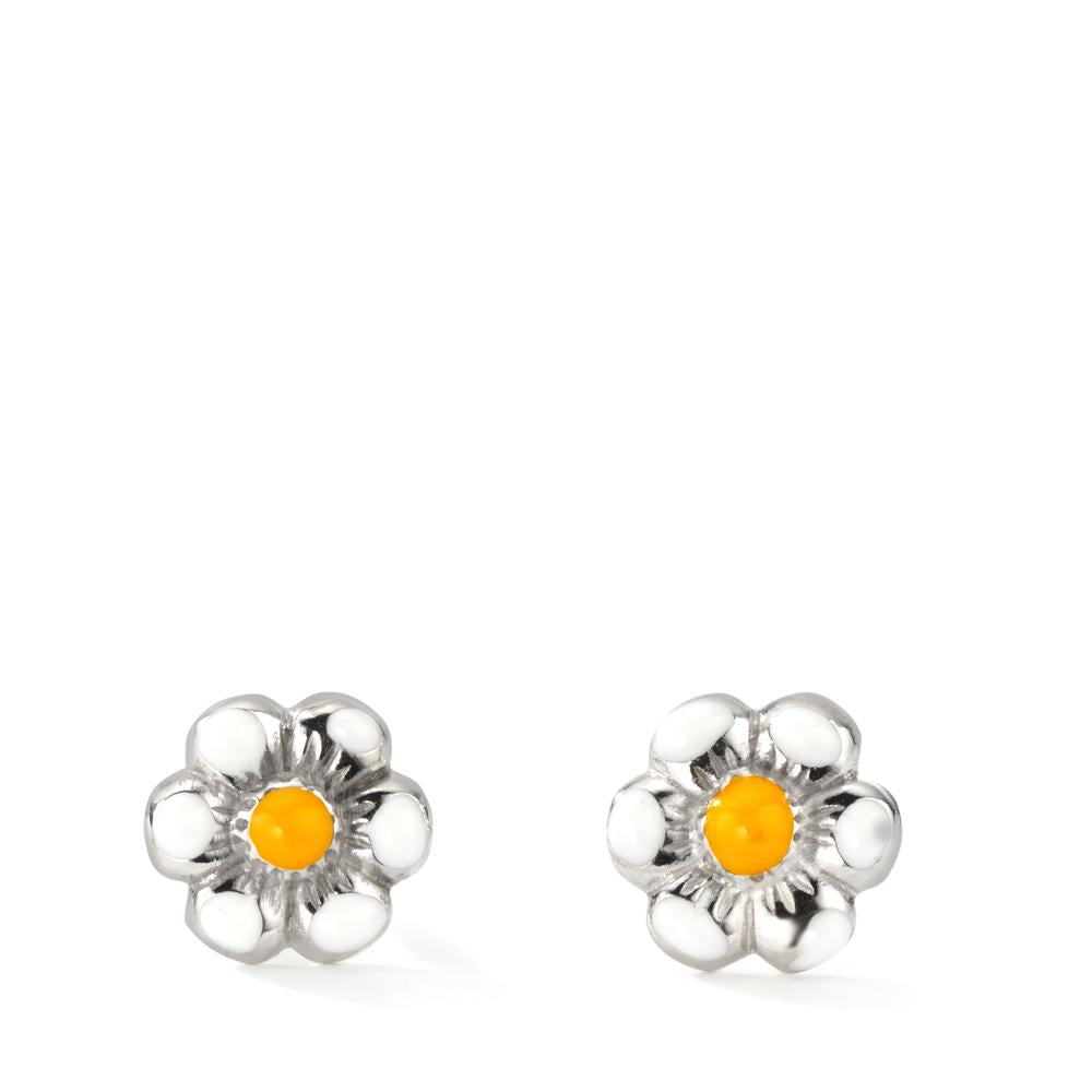 Stud earrings Silver Rhodium plated Flower