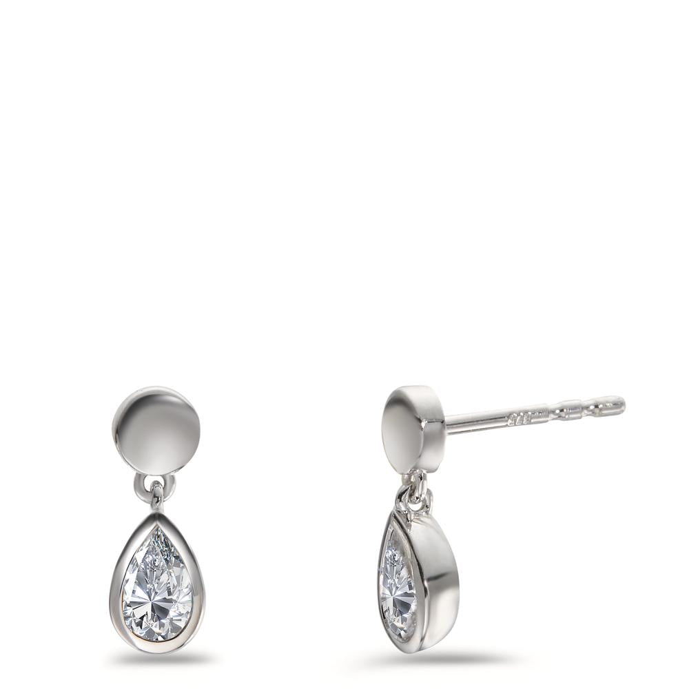 Drop Earrings 9k White Gold Zirconia 2 Stones