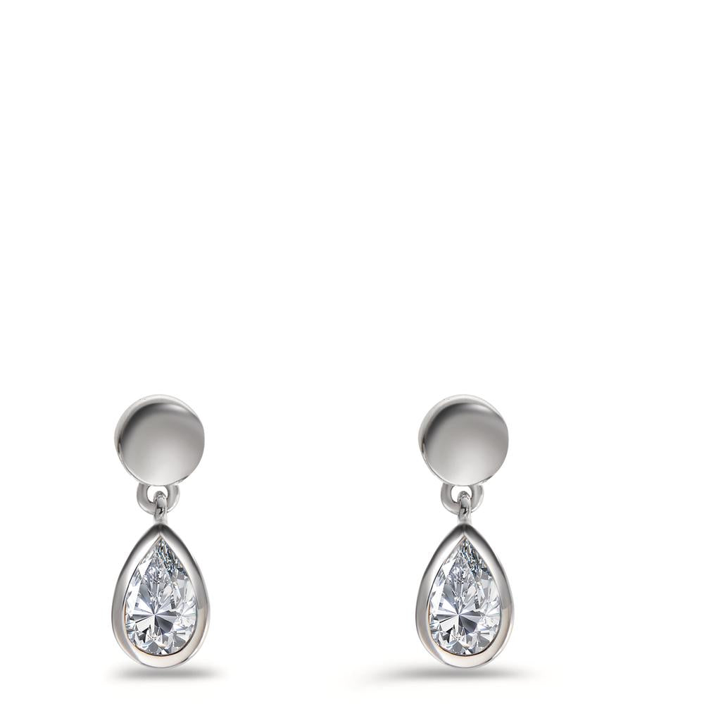 Drop Earrings 9k White Gold Zirconia 2 Stones