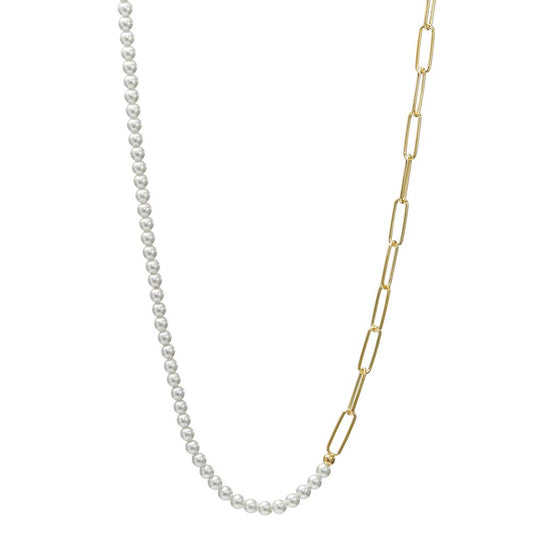 Necklace Silver Yellow Gold plated Shining pearls 40-45 cm