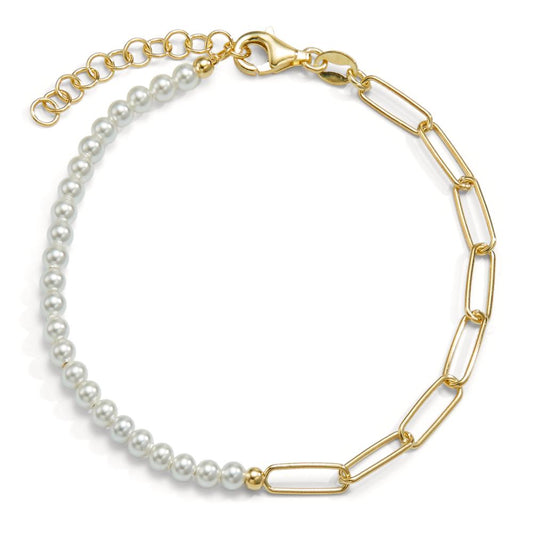 Bracelet Silver Yellow Gold plated Shining pearls 16.5-19.5 cm