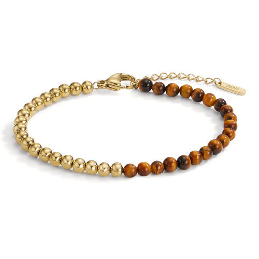 Bracelet Stainless steel Tiger Eye Yellow IP coated 17.5-19.5 cm Ø4 mm