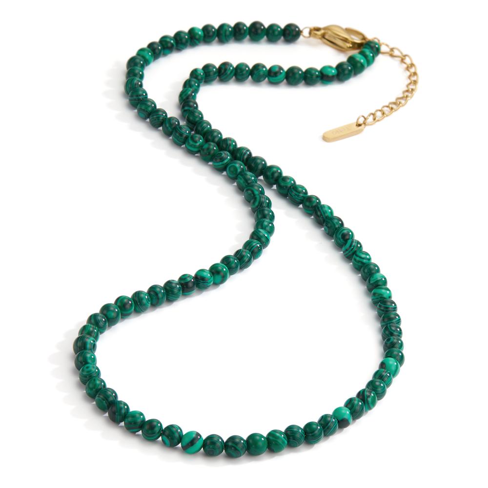 Necklace Stainless steel Malachite Green Yellow IP coated 42-45 cm Ø4 mm