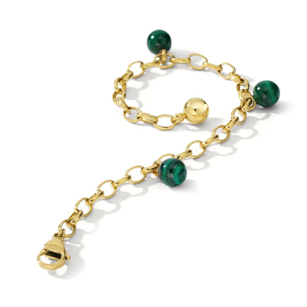 Bracelet Stainless steel Malachite 3 Stones Yellow IP coated 17.5-19.5 cm Ø4 mm