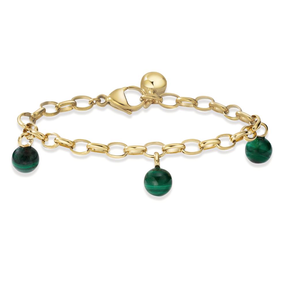 Bracelet Stainless steel Malachite 3 Stones Yellow IP coated 17.5-19.5 cm Ø4 mm