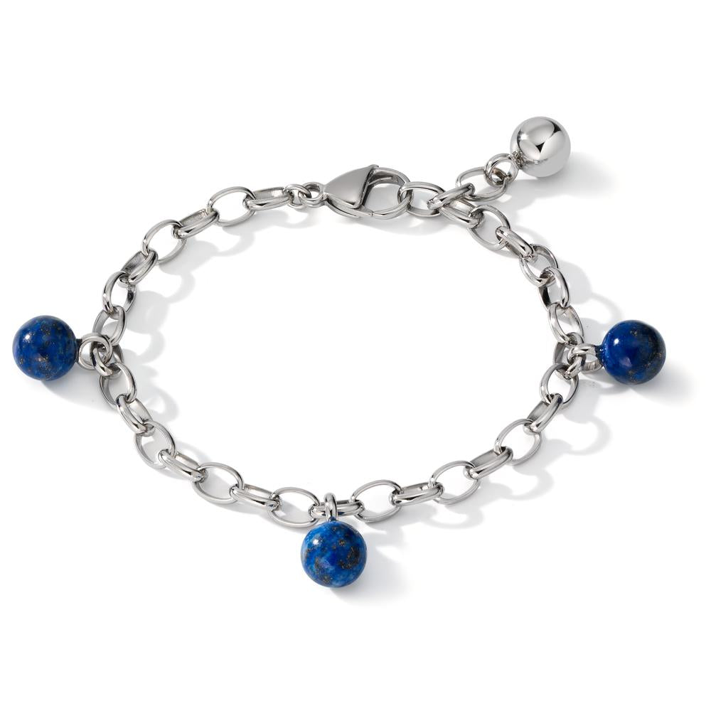 Bracelet Stainless steel Lapis Lazuli 3 Stones 17.5-19.5 cm Ø4 mm