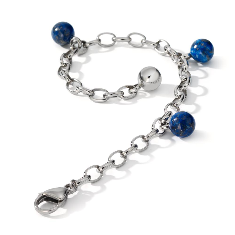 Bracelet Stainless steel Lapis Lazuli 3 Stones 17.5-19.5 cm Ø4 mm