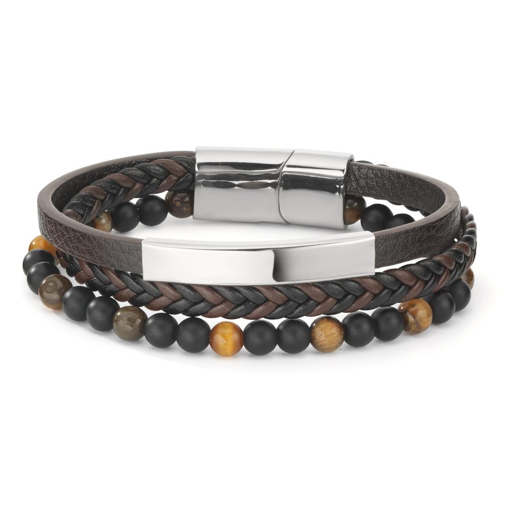 Engravable bracelet Stainless steel, Artificial leather Tiger Eye 20.5 cm