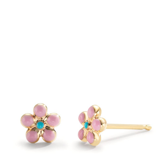 Stud earrings 9k Yellow Gold Lacquered Flower Ø6 mm