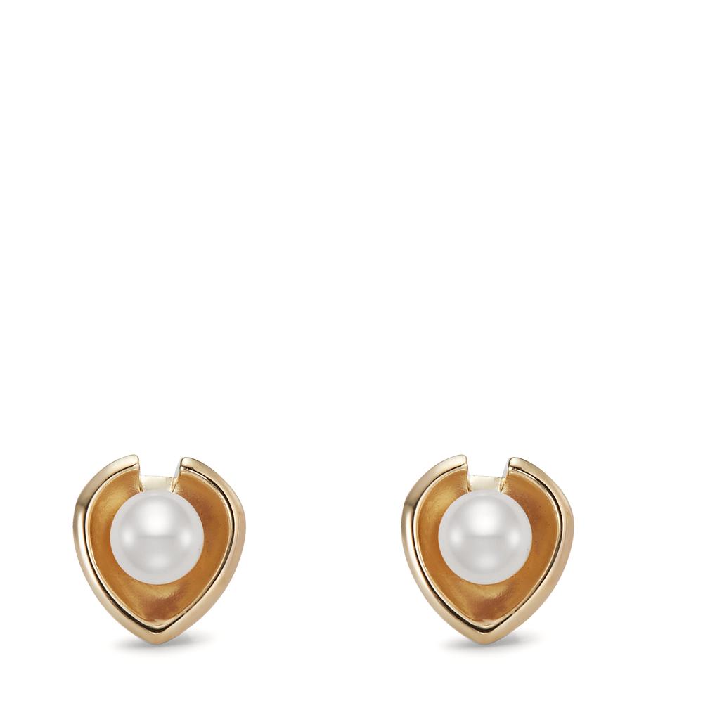 Stud earrings Silver Yellow Gold plated Freshwater pearl Ø8 mm