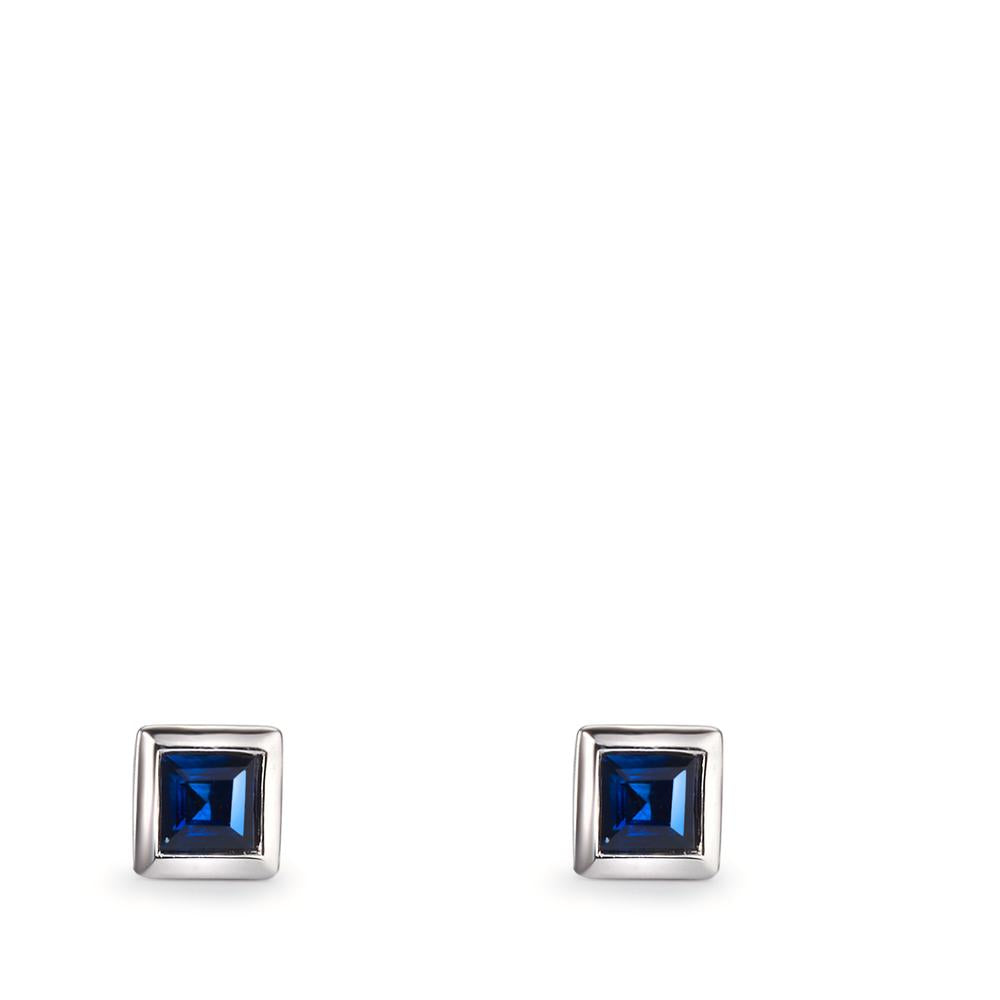 Stud earrings 18k White Gold Sapphire 2 Stones Ø3.5 mm