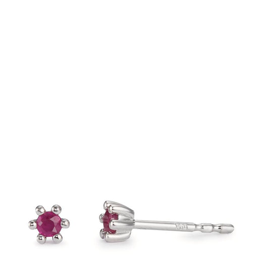 Stud earrings 18k White Gold Ruby 2 Stones Ø3.5 mm