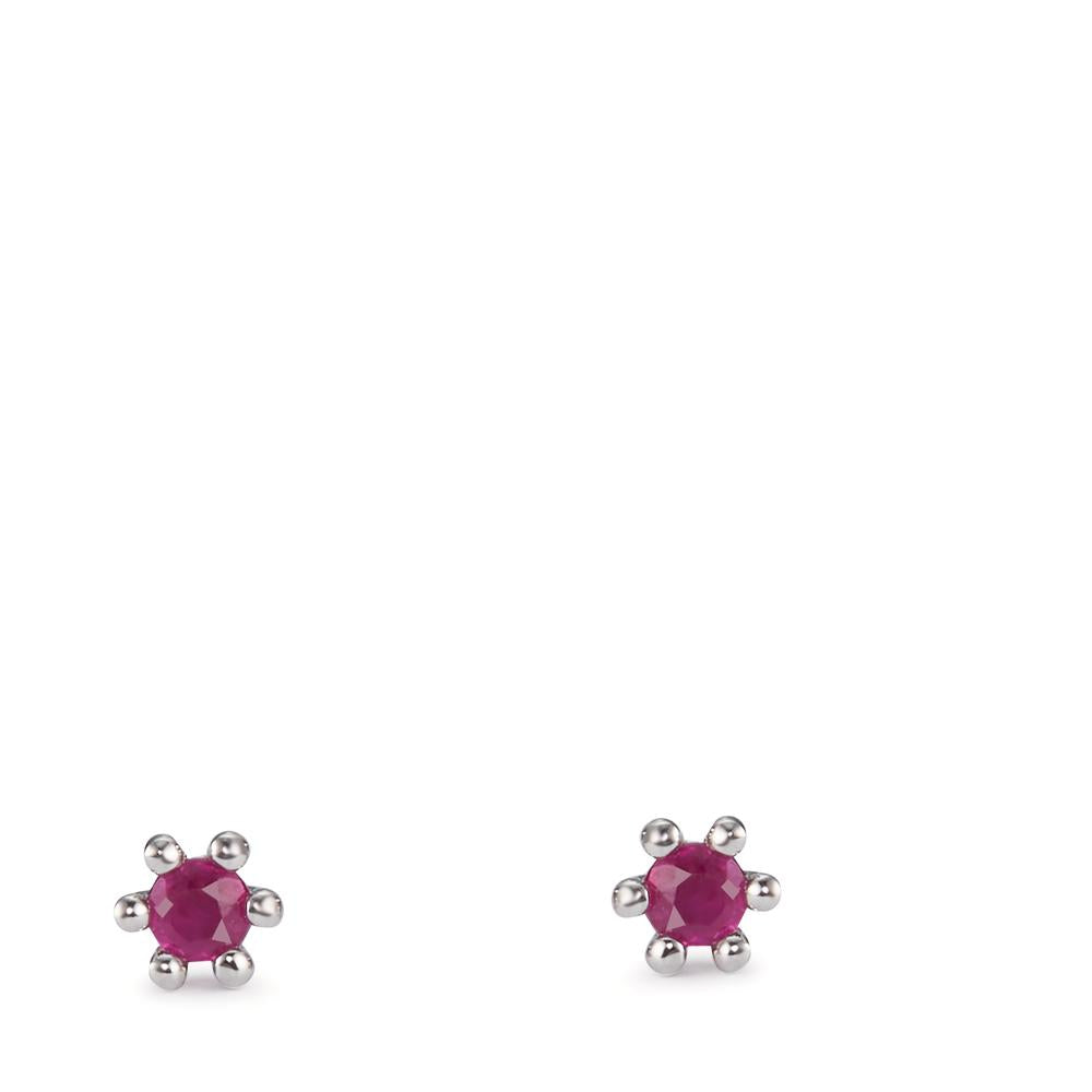 Stud earrings 18k White Gold Ruby 2 Stones Ø3.5 mm