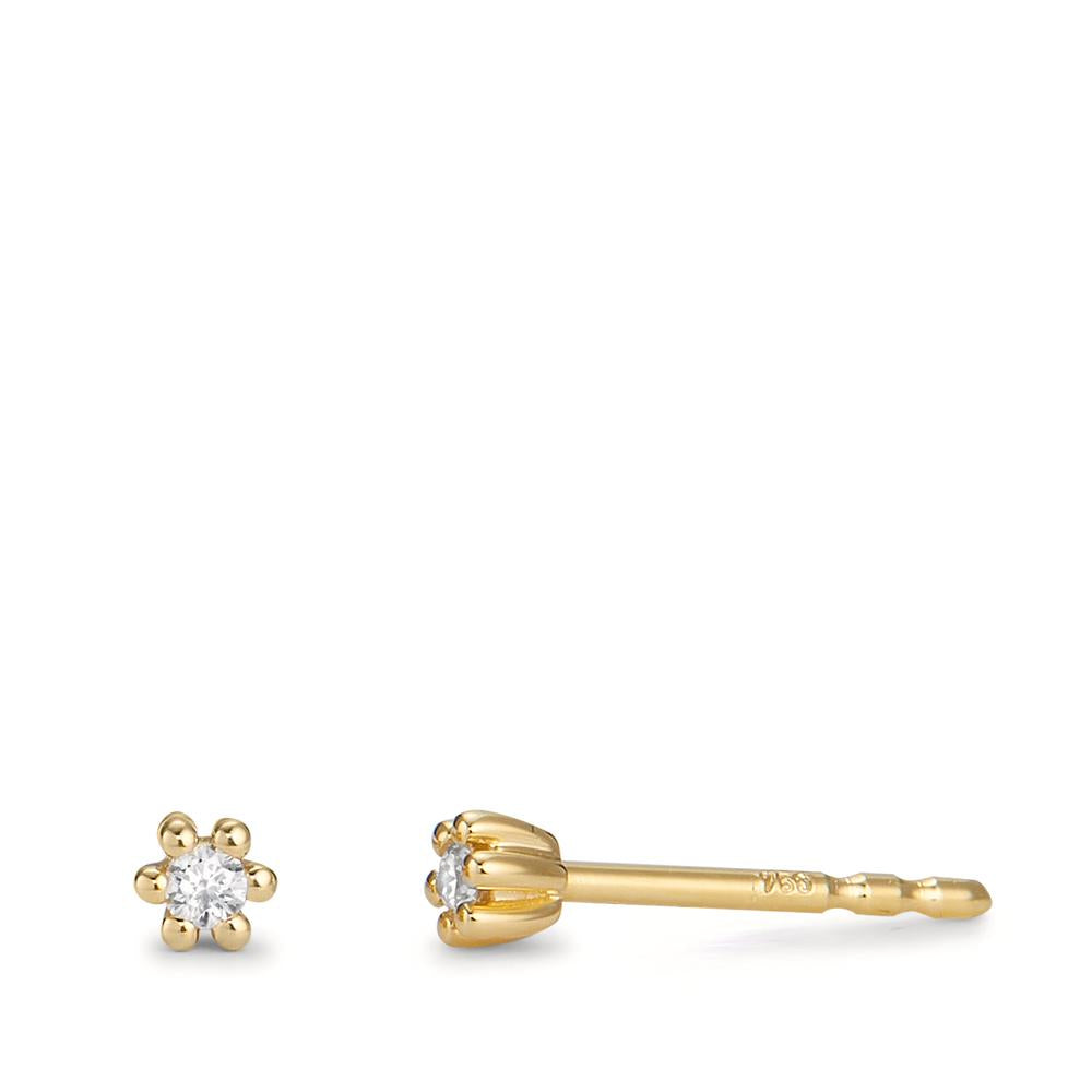 Stud earrings 18k Yellow Gold Diamond 0.04 ct, 2 Stones, w-pi1 Ø3 mm