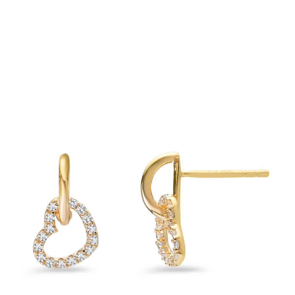 Drop Earrings 14k Yellow Gold Zirconia Heart