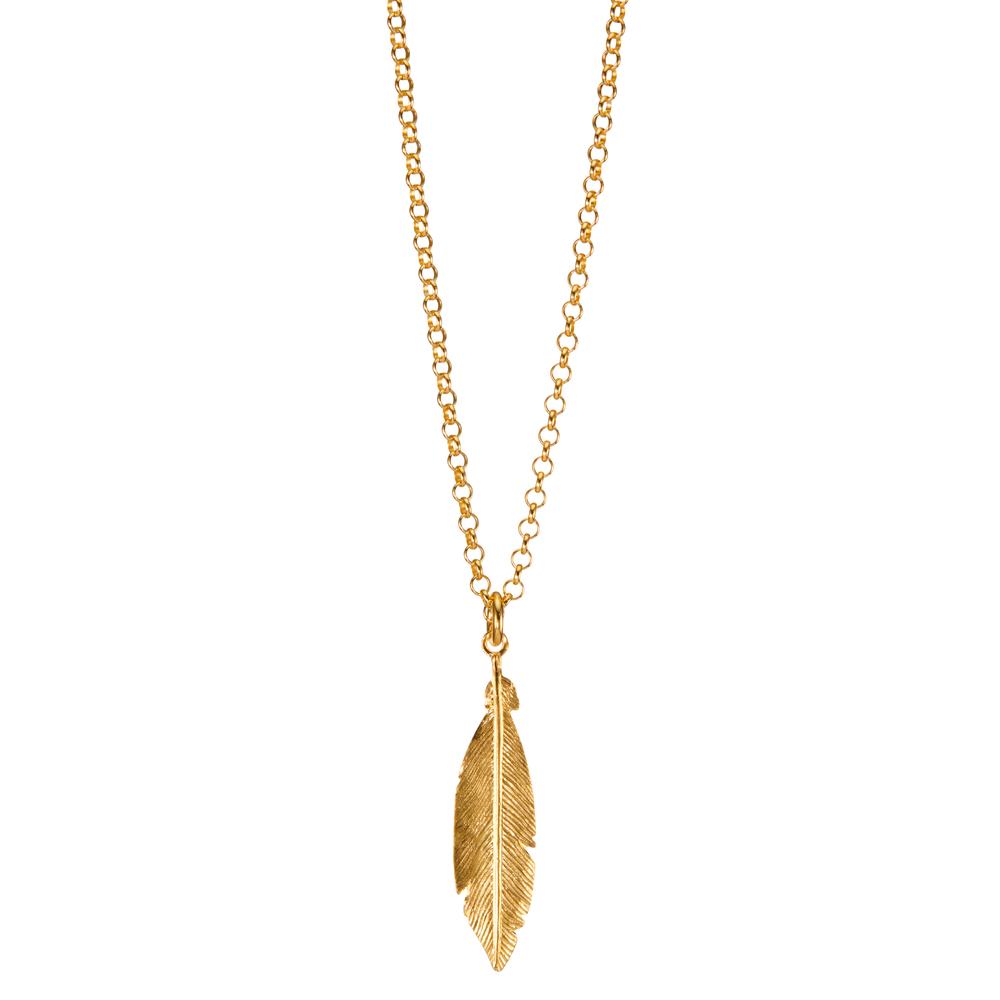 Necklace with pendant Silver Yellow Gold plated Feather 42 cm