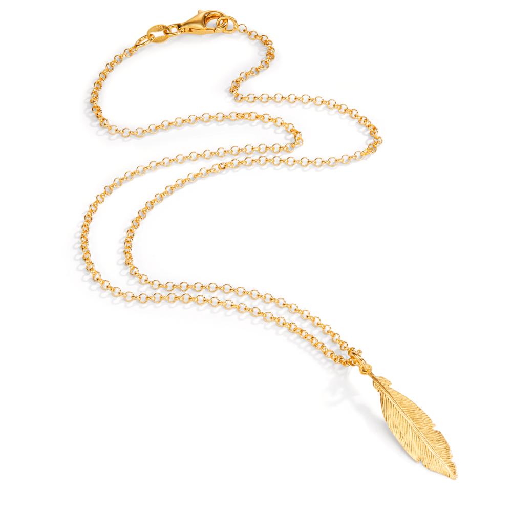 Necklace with pendant Silver Yellow Gold plated Feather 42 cm