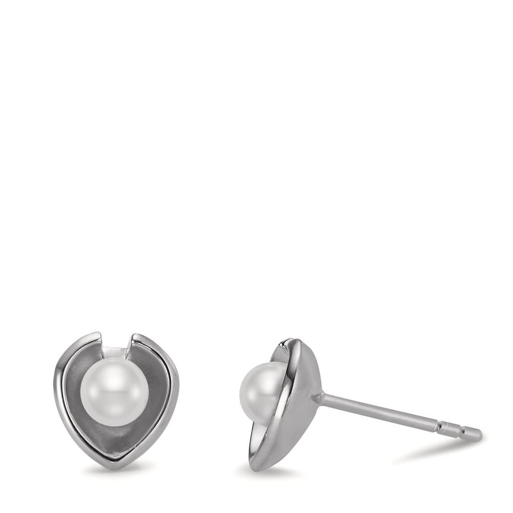 Stud earrings Silver Rhodium plated Freshwater pearl Ø8 mm