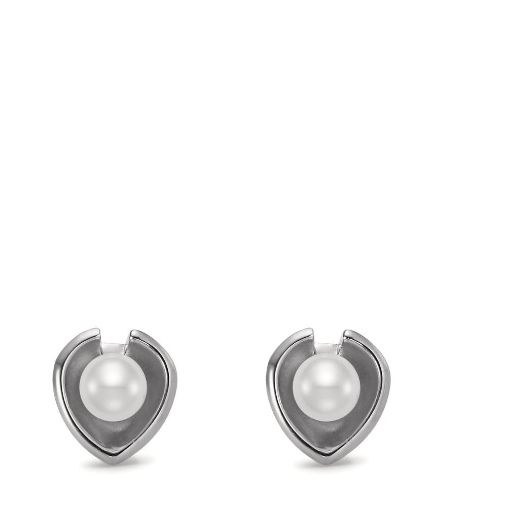 Stud earrings Silver Rhodium plated Freshwater pearl Ø8 mm