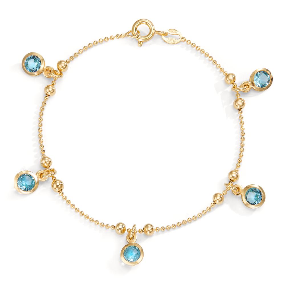 Bracelet Silver Zirconia Aqua, 5 Stones Gold plated 17.5 cm Ø5 mm