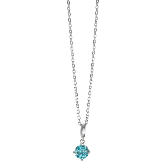 Necklace with pendant Silver Zirconia Aqua Rhodium plated 40-42 cm Ø6 mm