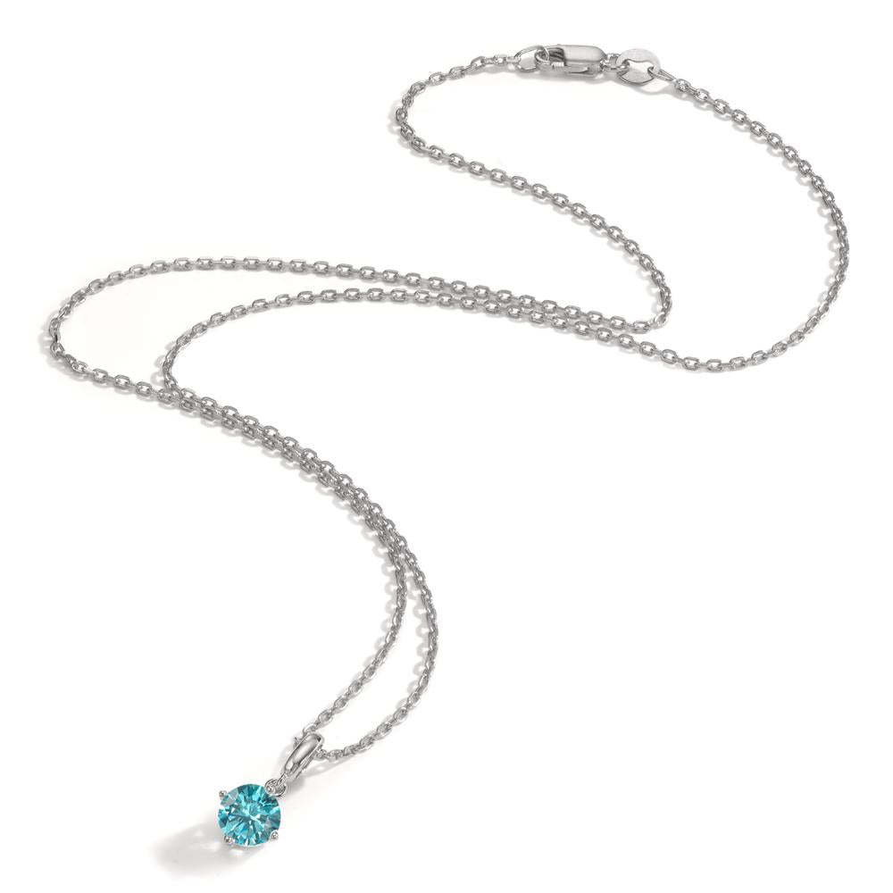 Necklace with pendant Silver Zirconia Aqua Rhodium plated 40-42 cm Ø6 mm