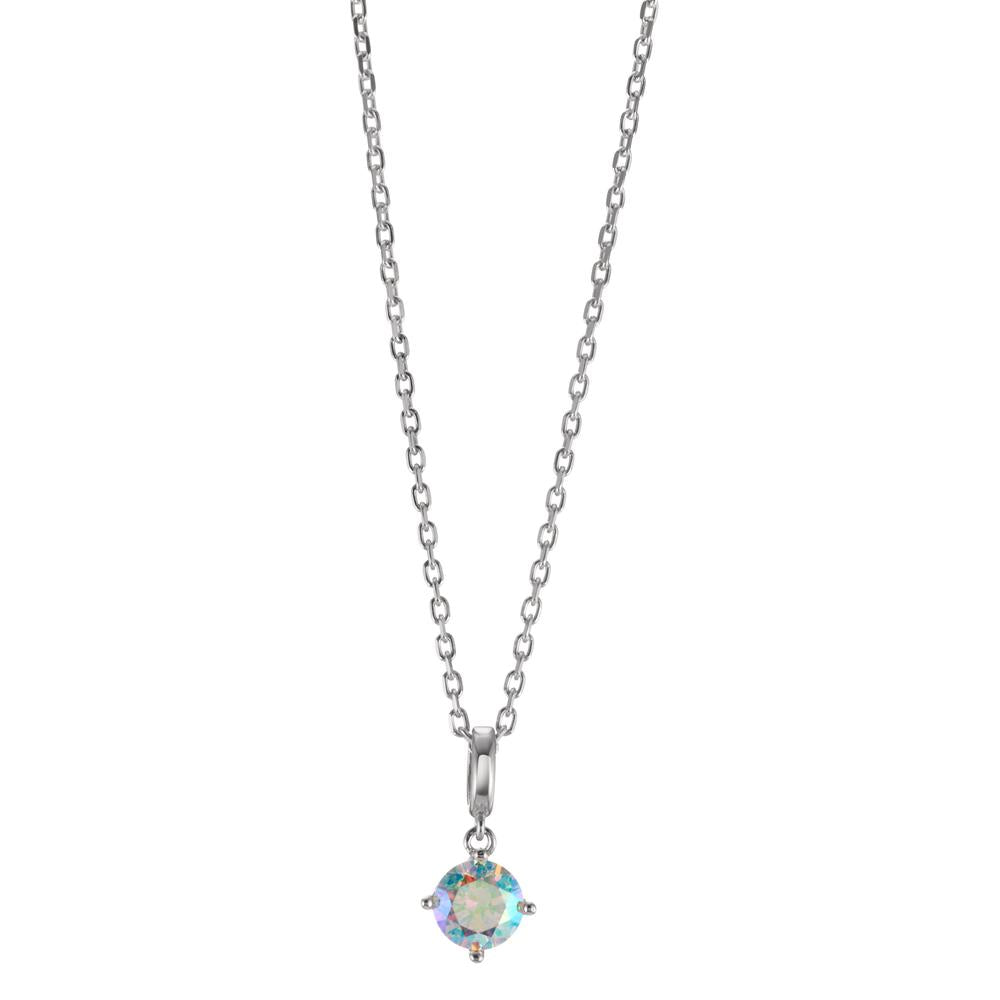 Necklace with pendant Silver Zirconia Rainbow-colored Rhodium plated 40-42 cm Ø6 mm