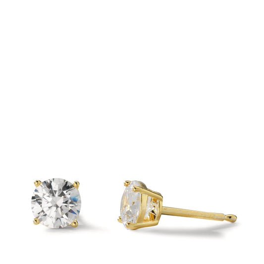 Stud earrings Silver Zirconia 2 Stones Yellow Gold plated Ø6 mm