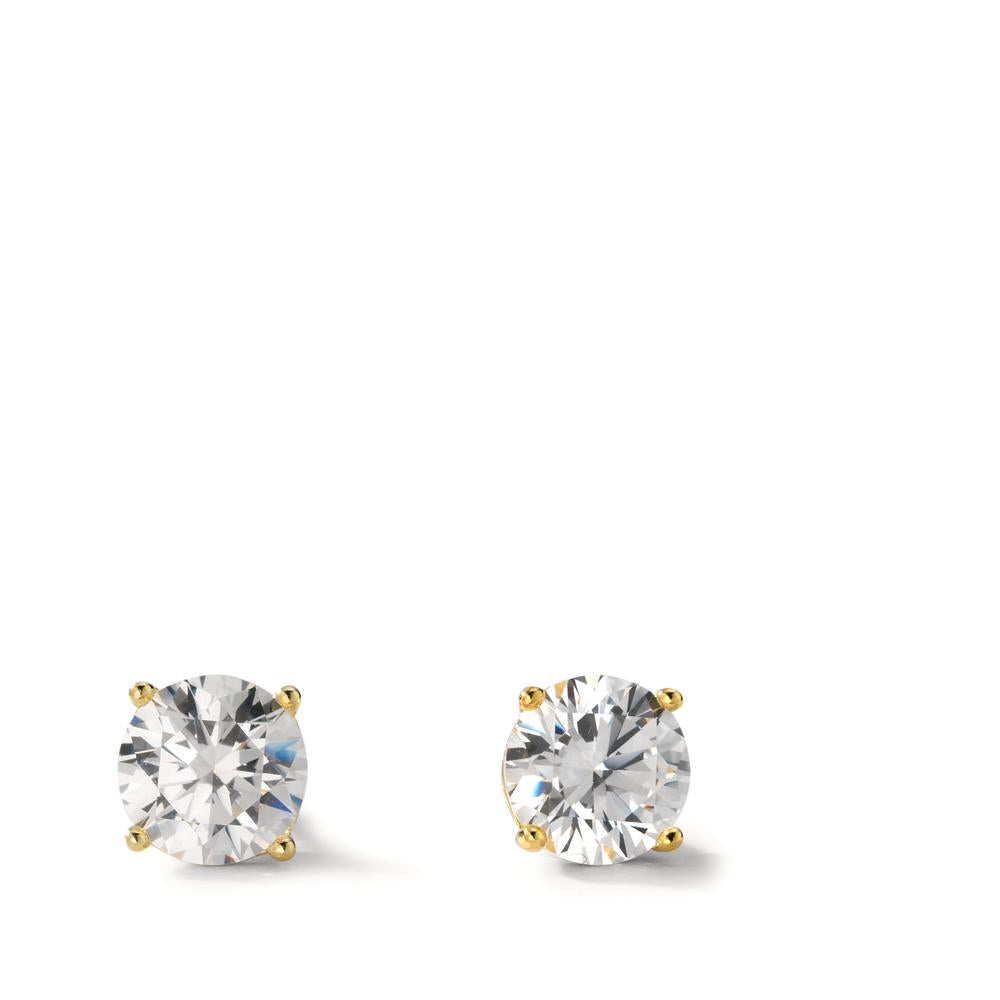 Stud earrings Silver Zirconia 2 Stones Yellow Gold plated Ø6 mm