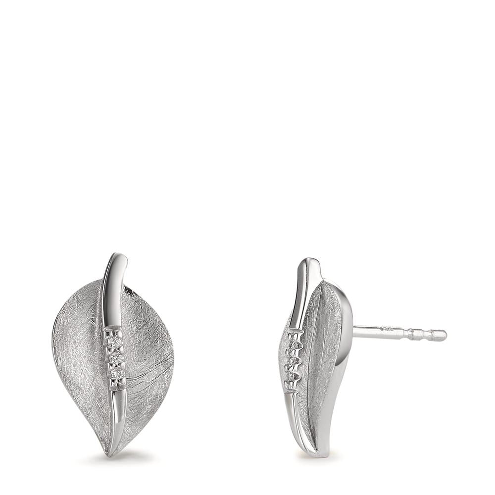 Stud earrings 18k White Gold Diamond 0.02 ct, 6 Stones, w-si Leaf