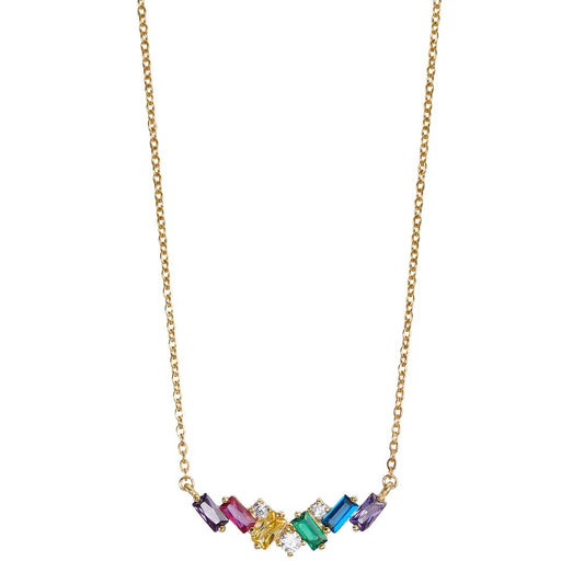 Necklace Stainless steel Zirconia Colorful, 9 Stones Yellow IP coated 42-47 cm