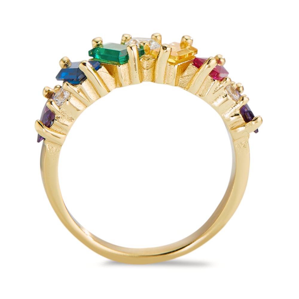 Ring Stainless steel Zirconia Colorful, 9 Stones Yellow IP coated