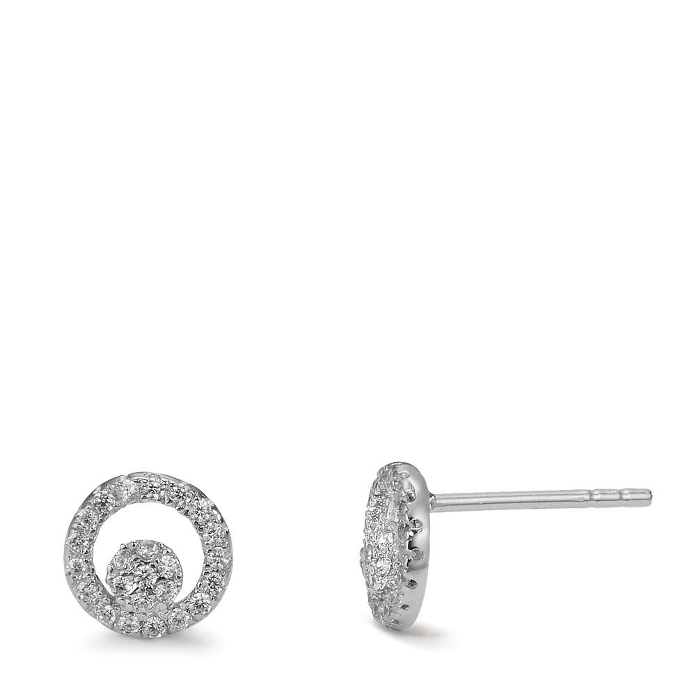 Stud earrings Silver Zirconia White Rhodium plated Ø7.5 mm