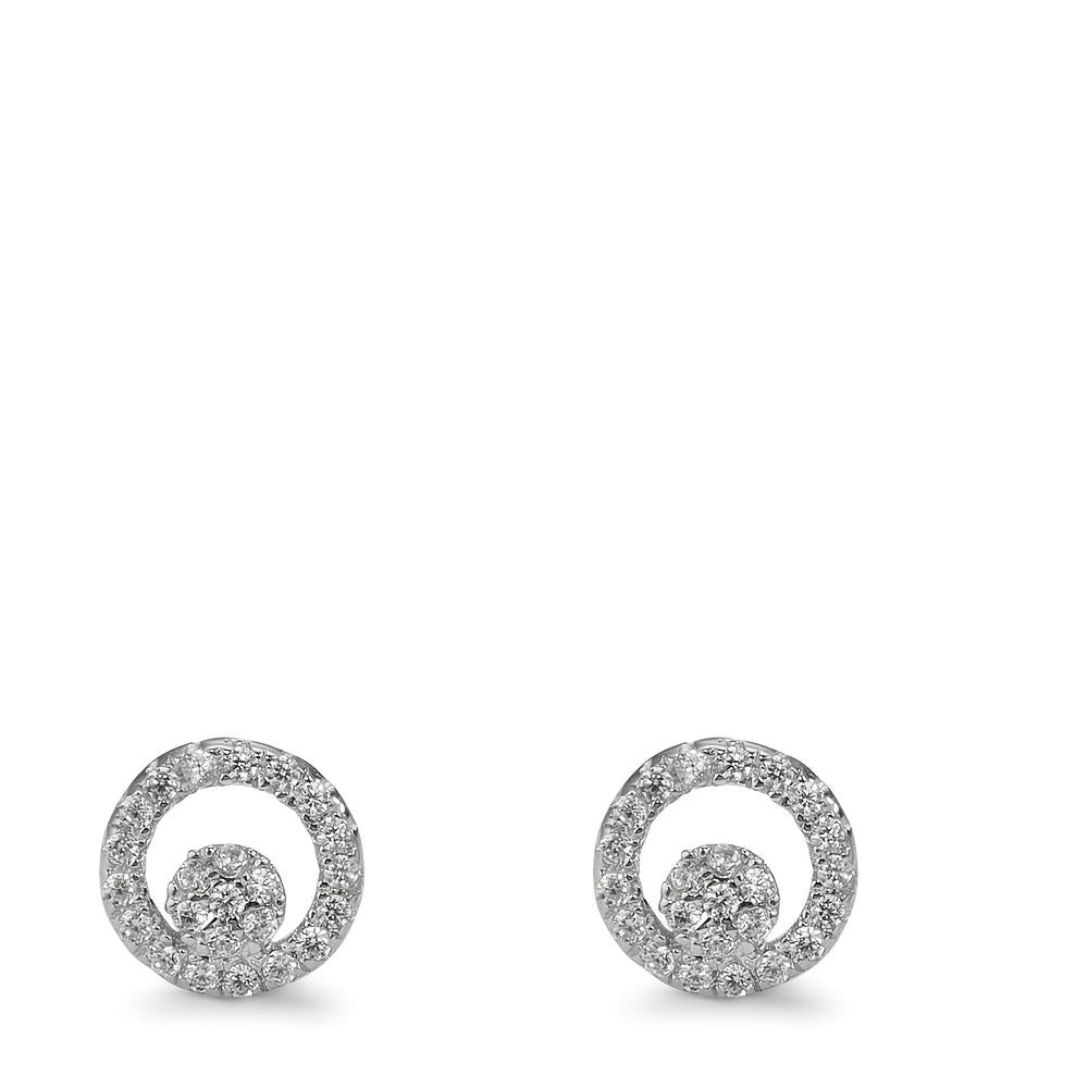 Stud earrings Silver Zirconia White Rhodium plated Ø7.5 mm