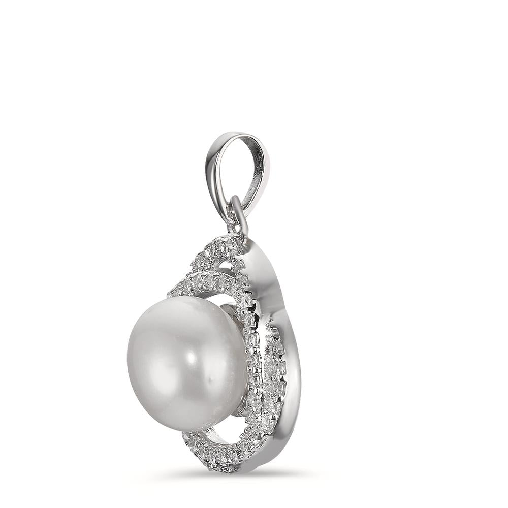 Pendant Silver Zirconia White Rhodium plated Freshwater pearl Ø15 mm