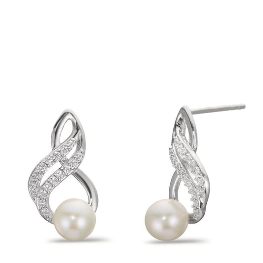 Drop Earrings Silver Zirconia White Rhodium plated Freshwater pearl