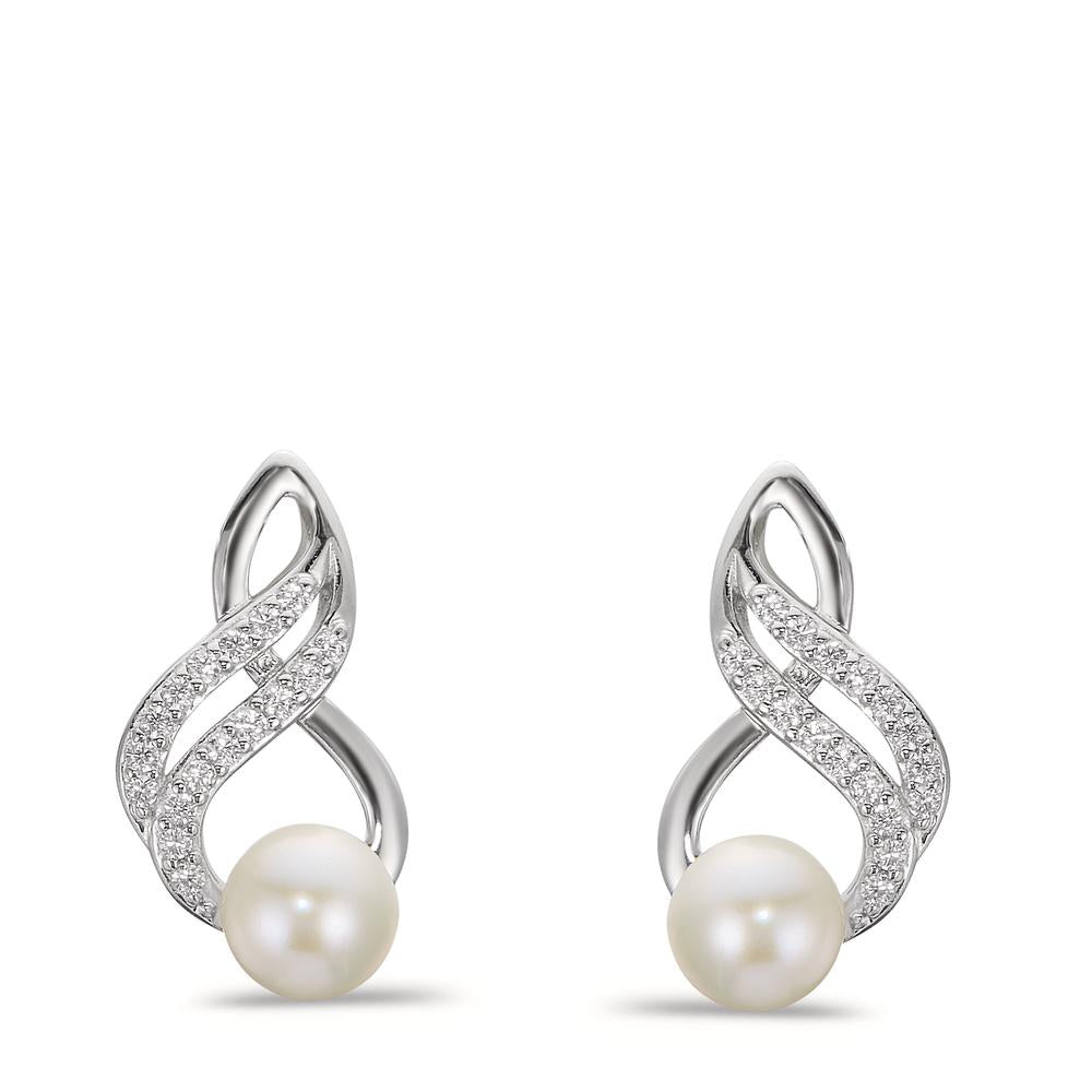 Drop Earrings Silver Zirconia White Rhodium plated Freshwater pearl