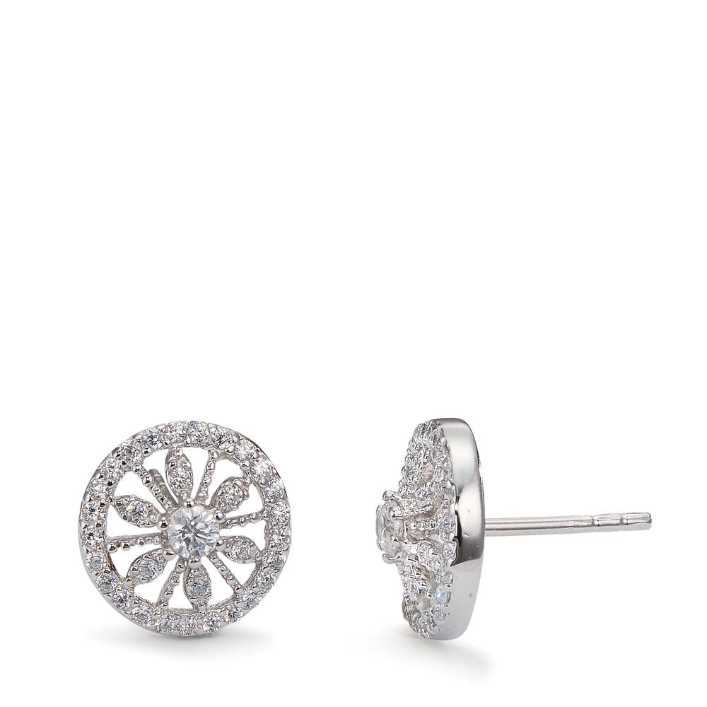 Stud earrings Silver Zirconia White Rhodium plated Ø10 mm