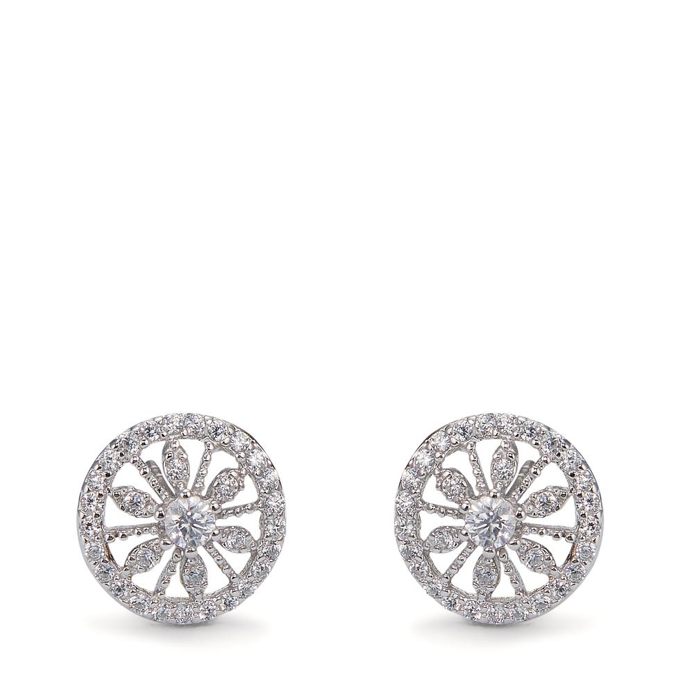 Stud earrings Silver Zirconia White Rhodium plated Ø10 mm