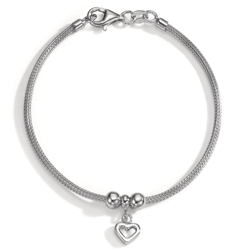 Bracelet Silver Rhodium plated Heart 18.5 cm