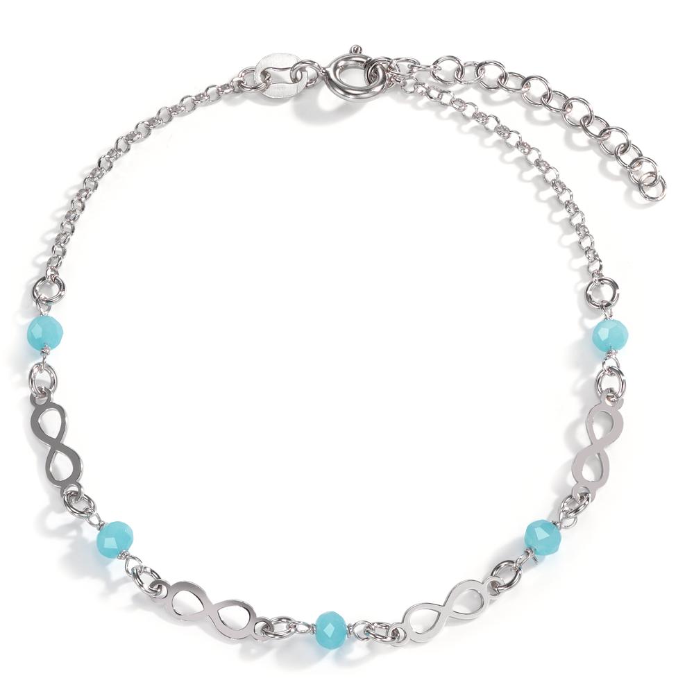 Bracelet Silver Crystal Aqua, 5 Stones Rhodium plated Infinity 17-20 cm