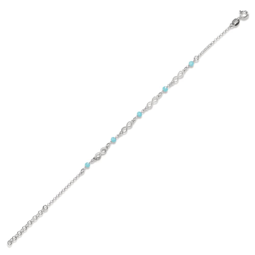 Bracelet Silver Crystal Aqua, 5 Stones Rhodium plated Infinity 17-20 cm