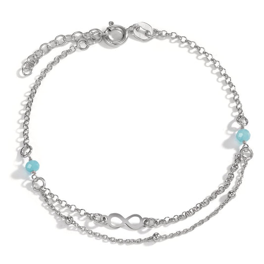 Bracelet Silver Crystal Aqua, 2 Stones Rhodium plated Infinity 17-20 cm