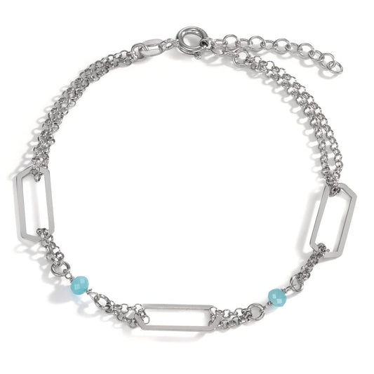 Bracelet Silver Crystal Aqua, 2 Stones Rhodium plated 17-20 cm