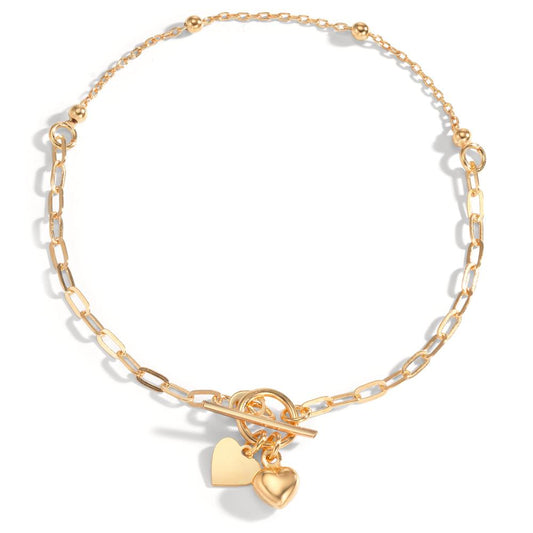 Bracelet Silver Yellow Gold plated Heart 19 cm