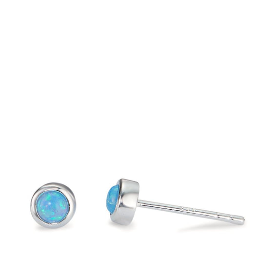 Stud earrings Silver Synthetic Opal Blue, 2 Stones Ø4.5 mm