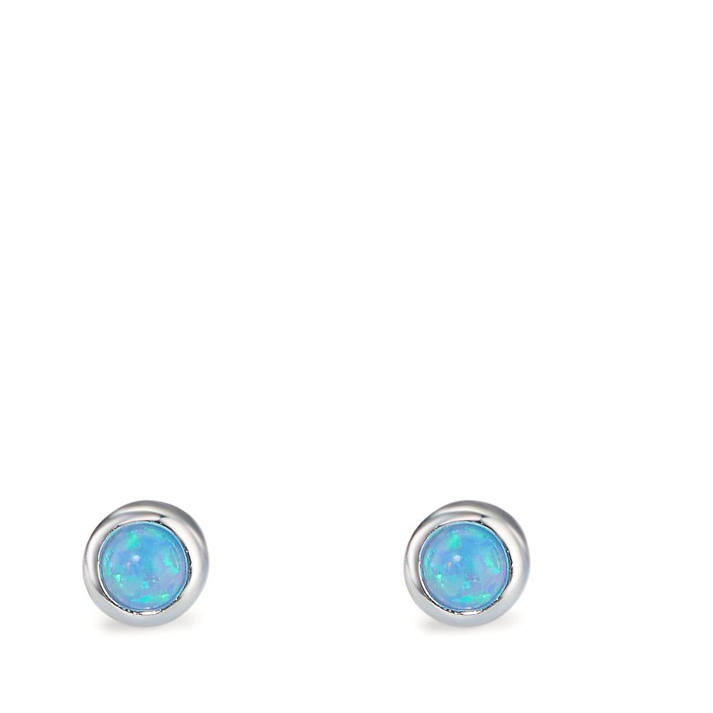 Stud earrings Silver Synthetic Opal Blue, 2 Stones Ø4.5 mm