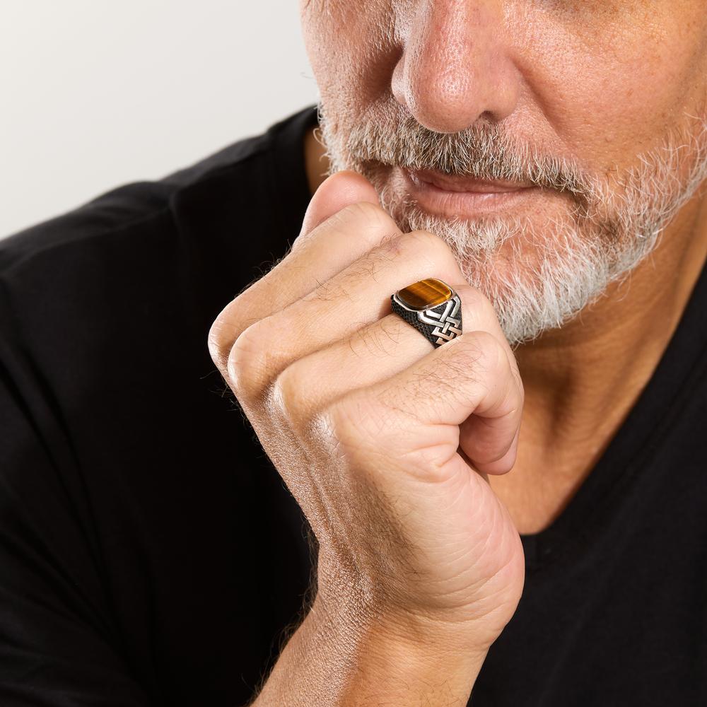 Ring Silver Tiger Eye Patinated