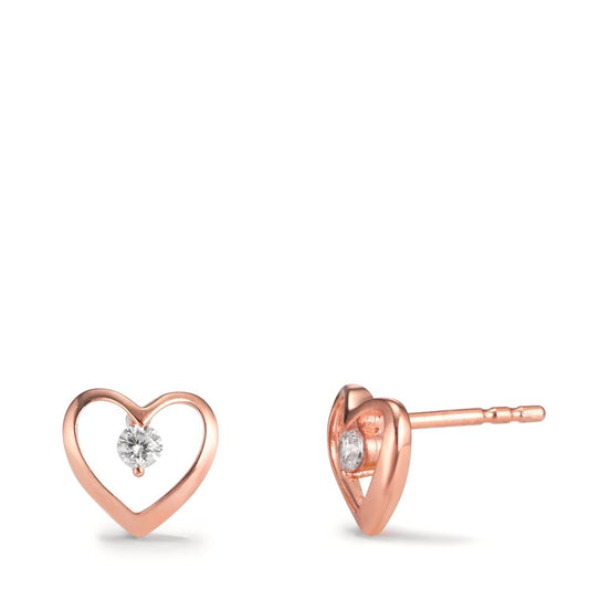 Stud earrings Silver Zirconia 2 Stones Rose Gold plated Heart Ø8.5 mm